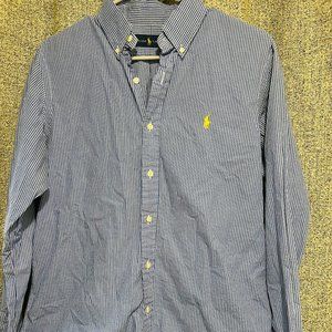 Ralph Lauren Shirt Mens Medium Blue White Plaid Button Up Adult Yellow Pony
